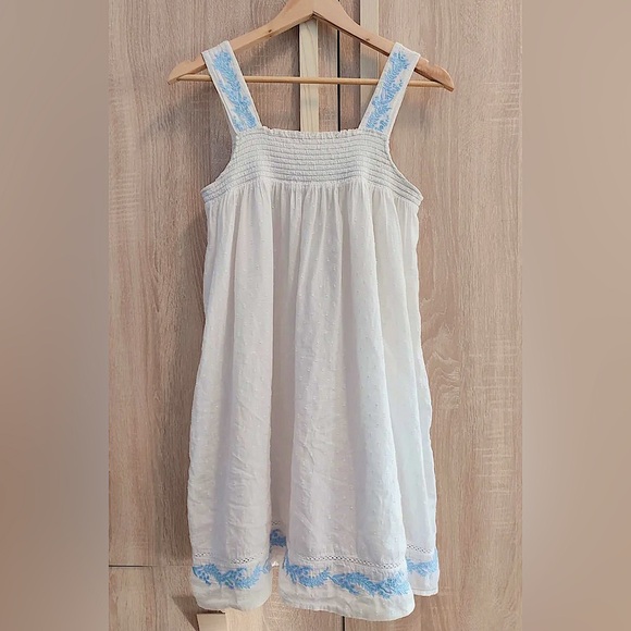🩷RACHEL ASHWELL THE PRARIE WHITE BLUE CASUAL MIDI MINI SUMMER DRESS SIZE SMALL - Picture 1 of 10
